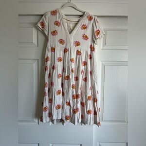 Maeve Anthropologie white dress with embroidered suns